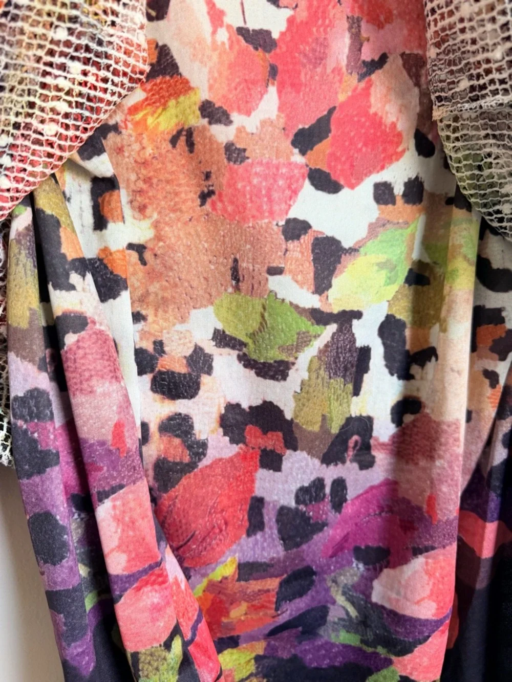 Vecceli Italy Abstract Mesh Layered Top Women’s L Boho Lagenlook Knit Blouse